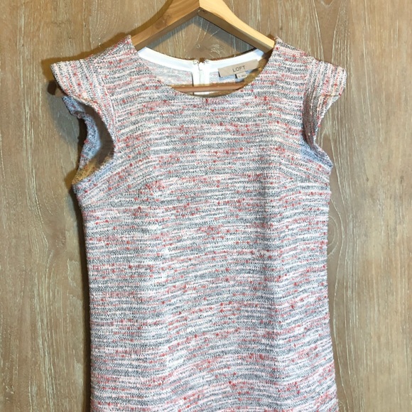 LOFT Dresses & Skirts - Ann Taylor Loft White Pink Red Tweed Ruffle Sleeve